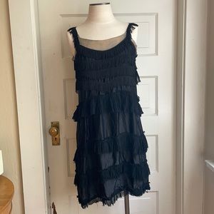 Very Old AS-IS Vintage Black Flapper Style Dress with Fringe, Ruffles